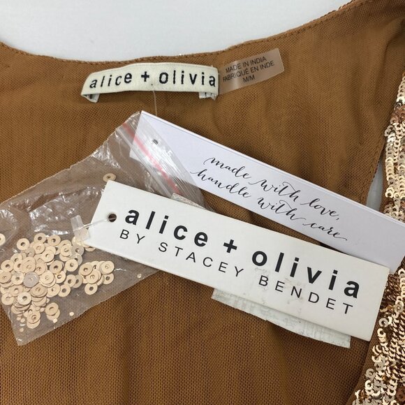 ALICE + OLIVIA Avril Bronze Sequin Mini Tank Dress Medium NWT $495 - Picture 8 of 11